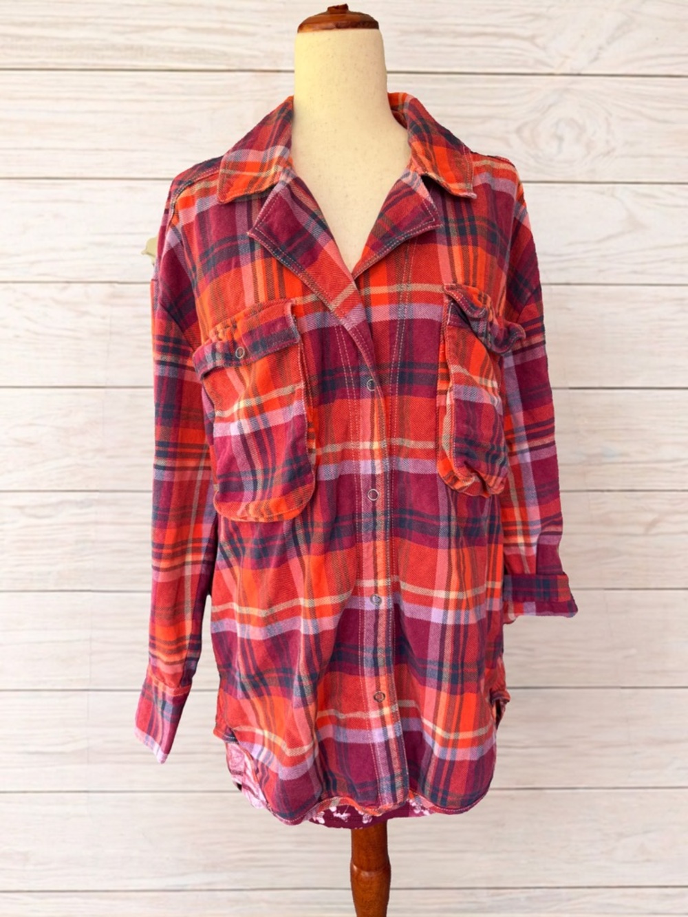 We The Free Orange and Pink Plaid Button-Down